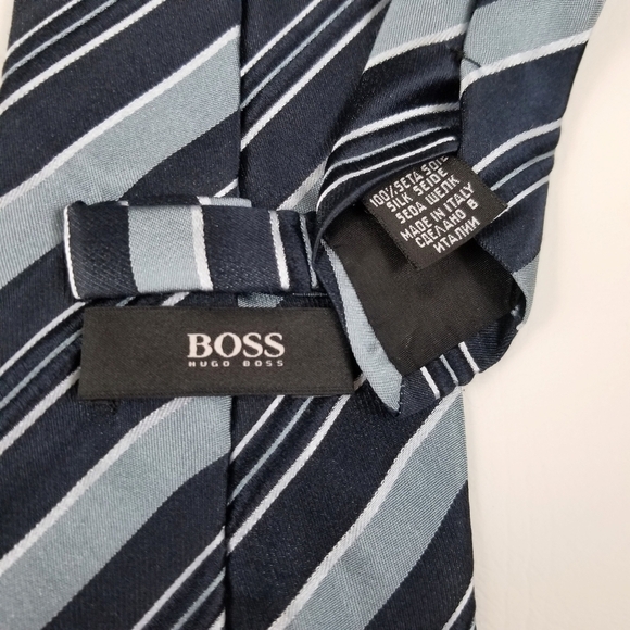 Boss Hugo Boss blue striped silk mens neck tie - Picture 2 of 6